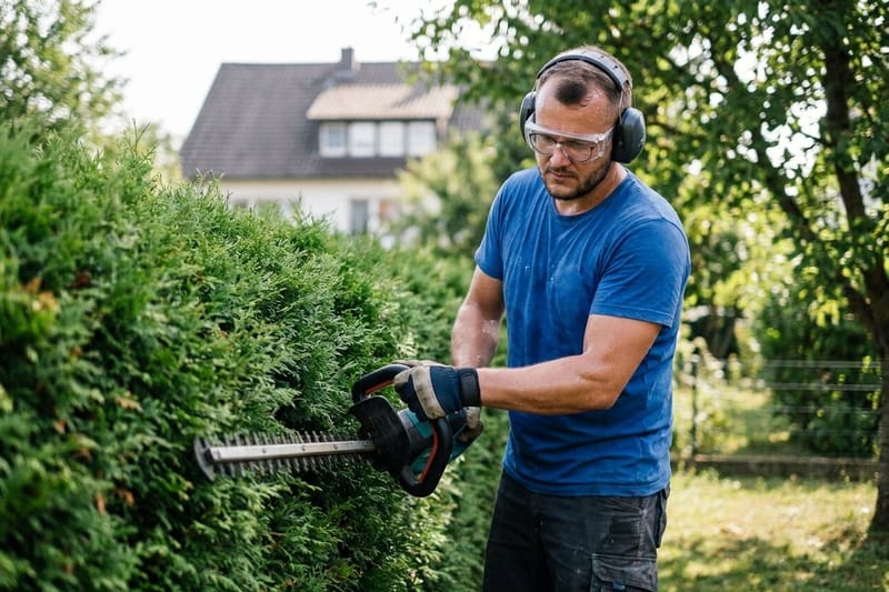 Heckenschnitt im Garten. Mit künstlicher Intelligenz erzeugtes Symbolbild.