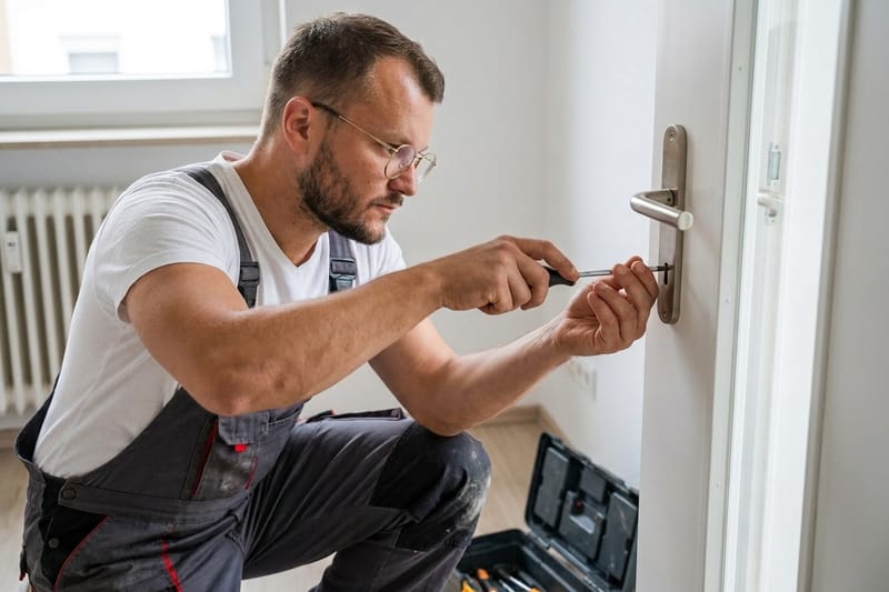 Reparatur eines Türgriffs. Mit künstlicher Intelligenz erzeugtes Symbolbild.