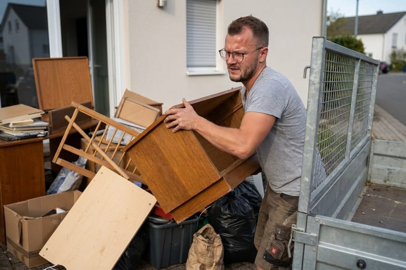 Verladen von Sperrmüll auf einen Anhänger. Mit künstlicher Intelligenz erzeugtes Symbolbild.